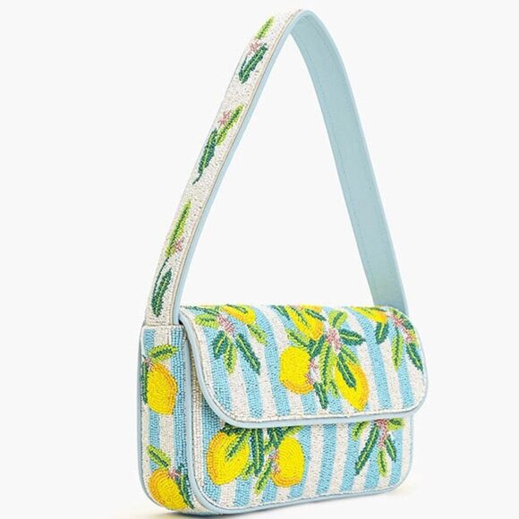 AMERICA & BEYOND Limoncello Stripe Beaded Shoulder / Clutch Bag NWT - Picture 2 of 10